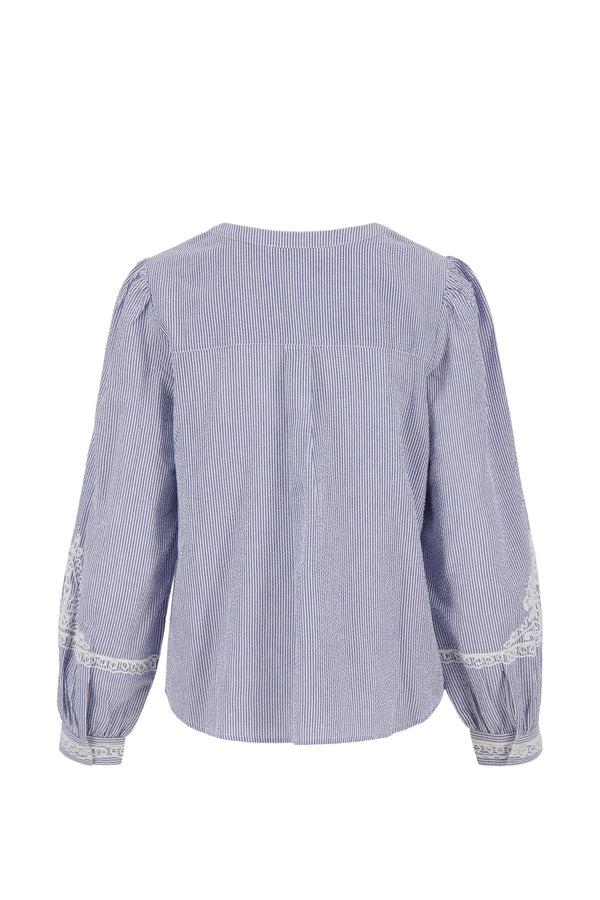 Zusss Borduur Blouse Gestreept Wit / Donkerblauw