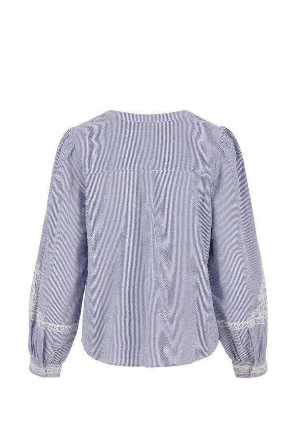 Zusss Borduur Blouse Gestreept Wit / Donkerblauw