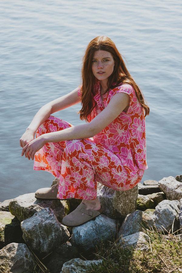 Zusss Broek Met Bloemen Print Fel Roze / Oranje