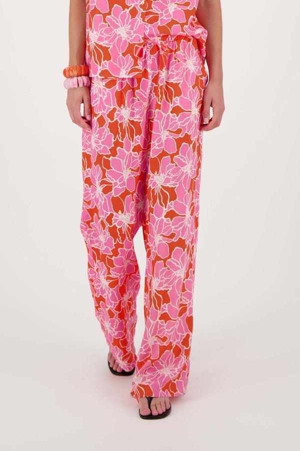 Zusss Broek Met Bloemen Print Fel Roze / Oranje
