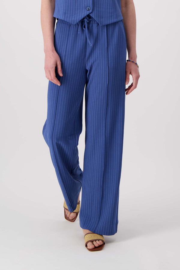 Zusss Broek Met Krijtstreep Print Navy / Off White