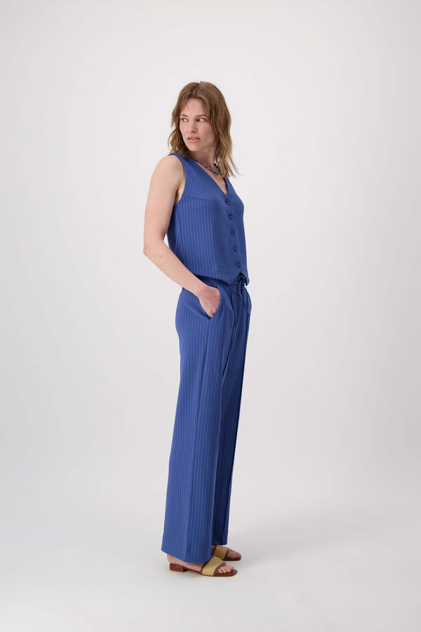 Zusss Broek Met Krijtstreep Print Navy / Off White