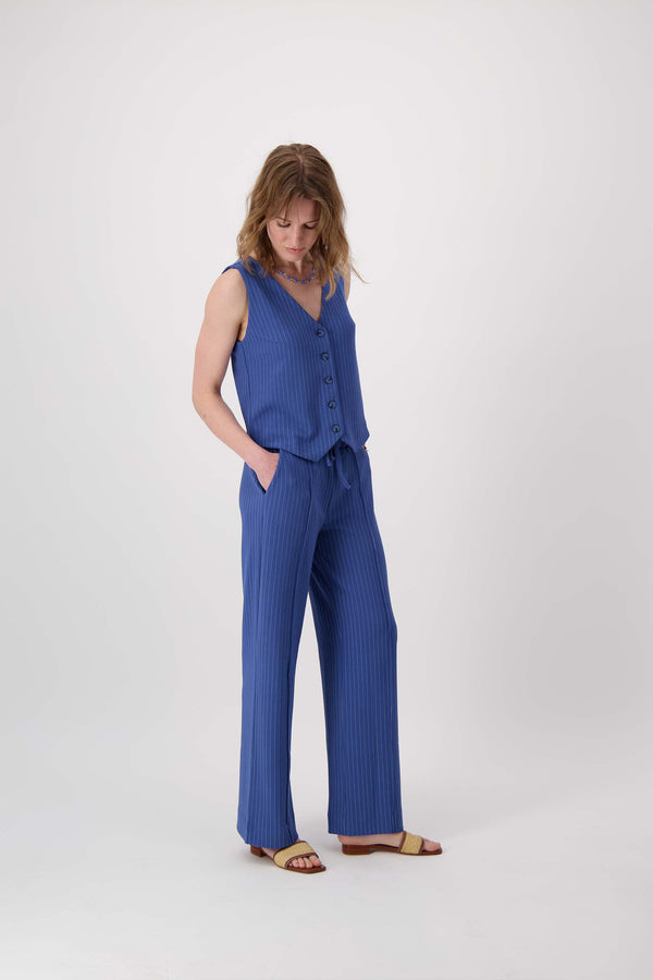 Zusss Broek Met Krijtstreep Print Navy / Off White