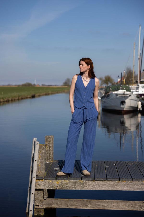 zusss broek met krijtstreep print navy / off white