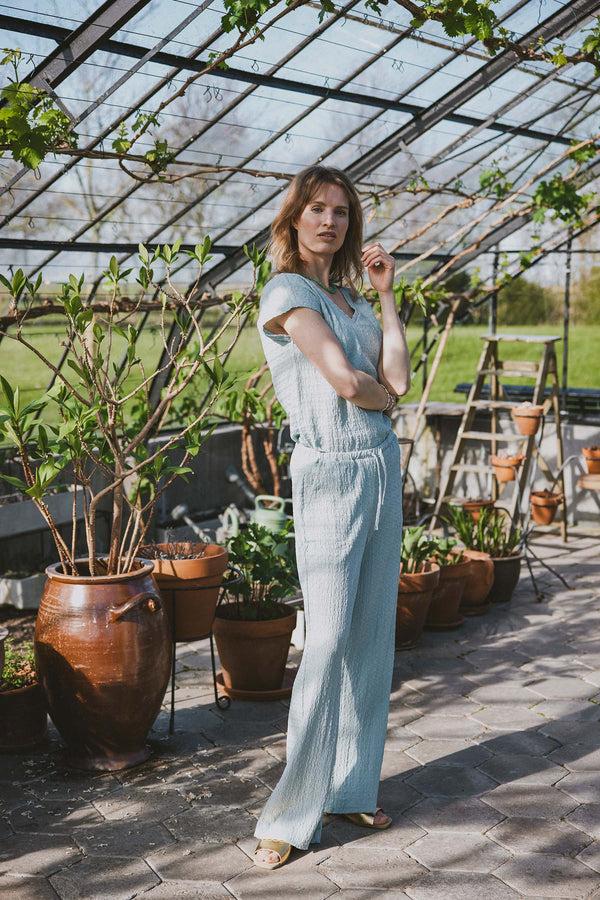 zusss broek van crinkle stof vergrijsd blauw