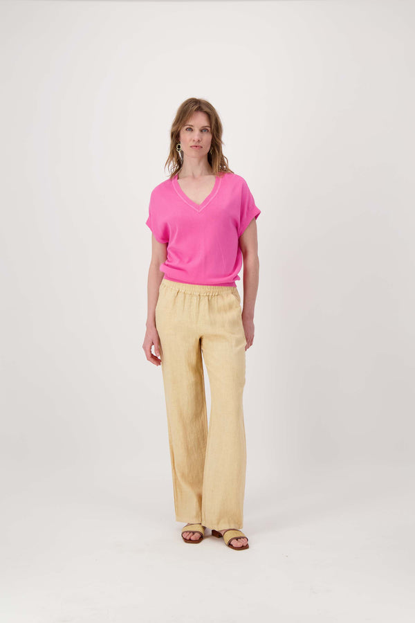 Zusss Fijnbrei Top Met V-hals Fel Roze