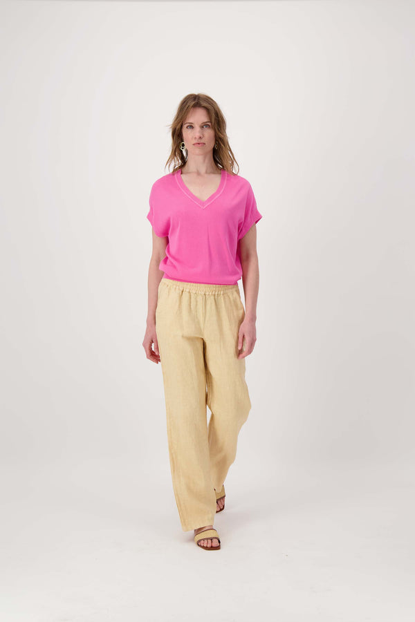 Zusss Fijnbrei Top Met V-hals Fel Roze