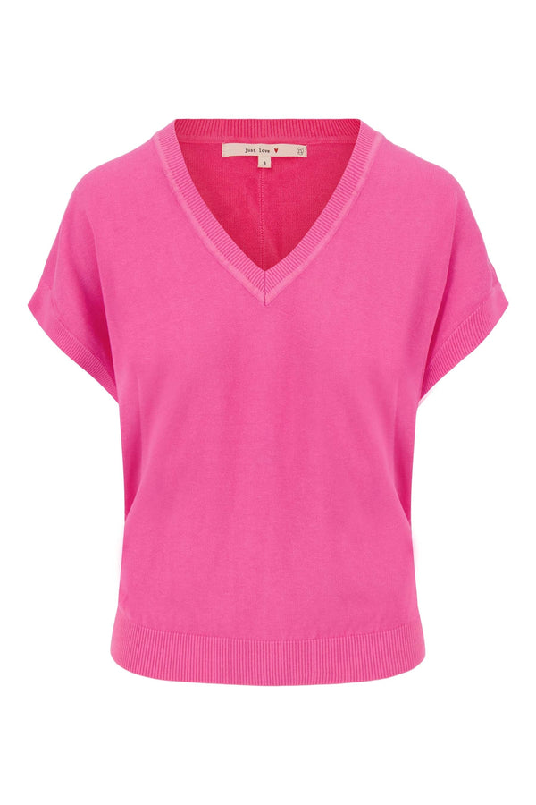 Zusss Fijnbrei Top Met V-hals Fel Roze