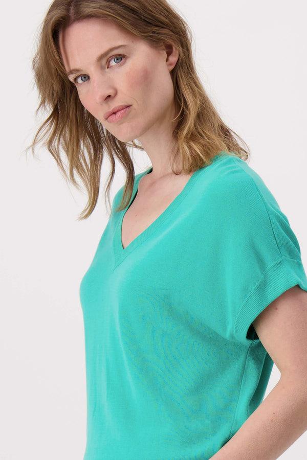 Zusss Fijnbrei Top Met V-hals Turquoise