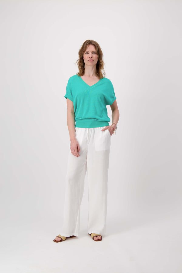 Zusss Fijnbrei Top Met V-hals Turquoise