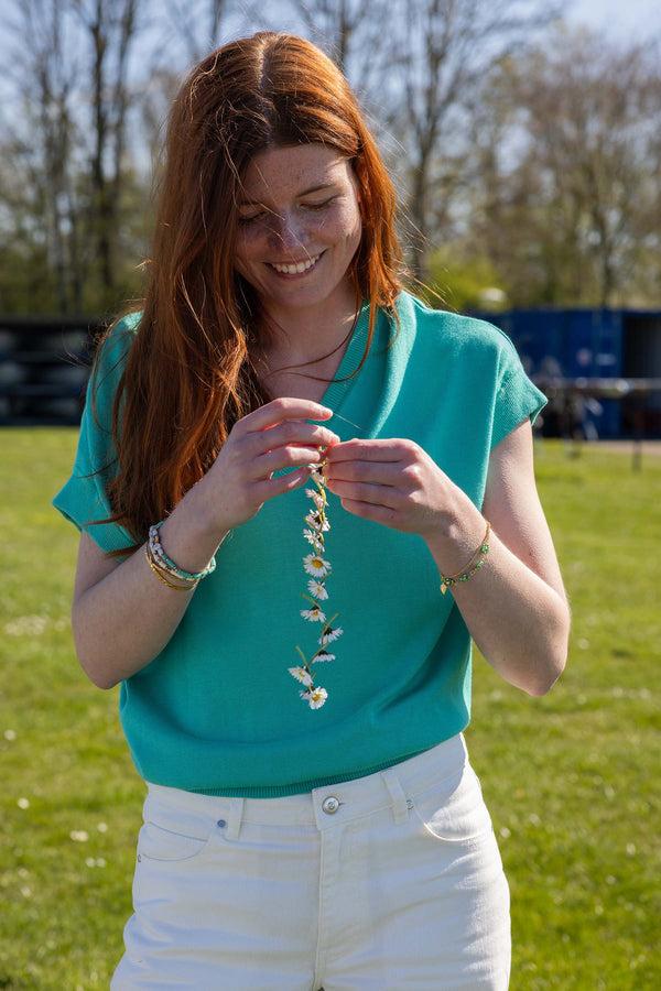 Zusss Fijnbrei Top Met V-hals Turquoise