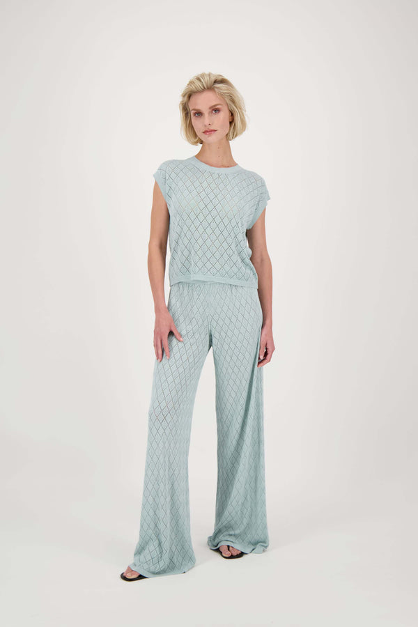 zusss gebreide broek ajour grijsblauw