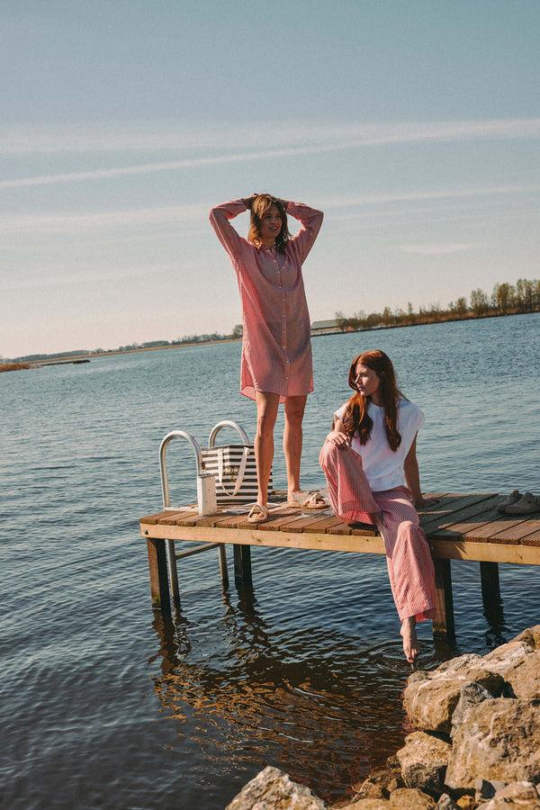 zusss gestreepte blouse jurk rood / wit