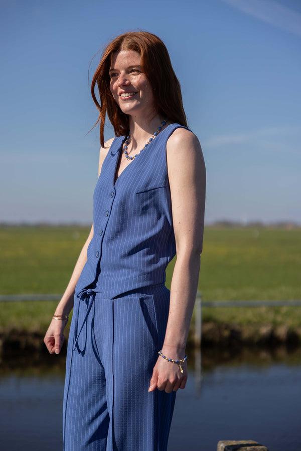 Zusss Gilet Met Krijtstreep Print Navy / Off White