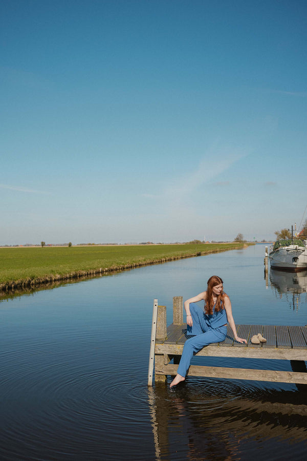 Zusss Gilet Met Krijtstreep Print Navy / Off White
