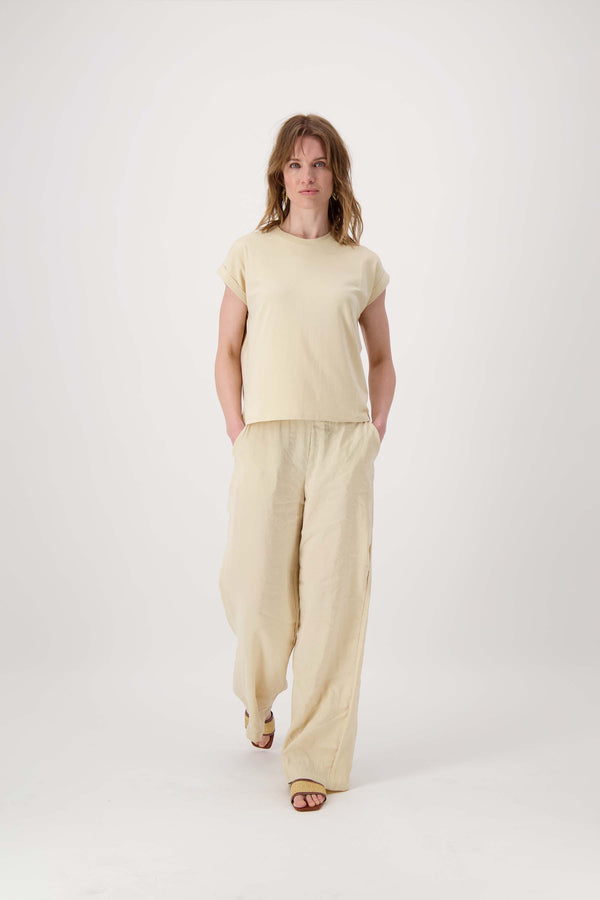 Zusss Jersey Top Opgerolde Mouw Sahara