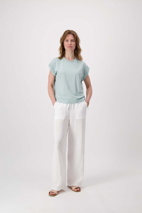 Zusss Jersey Top Opgerolde Mouw Vergrijsd Blauw