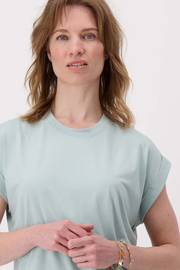 zusss jersey top opgerolde mouw vergrijsd blauw