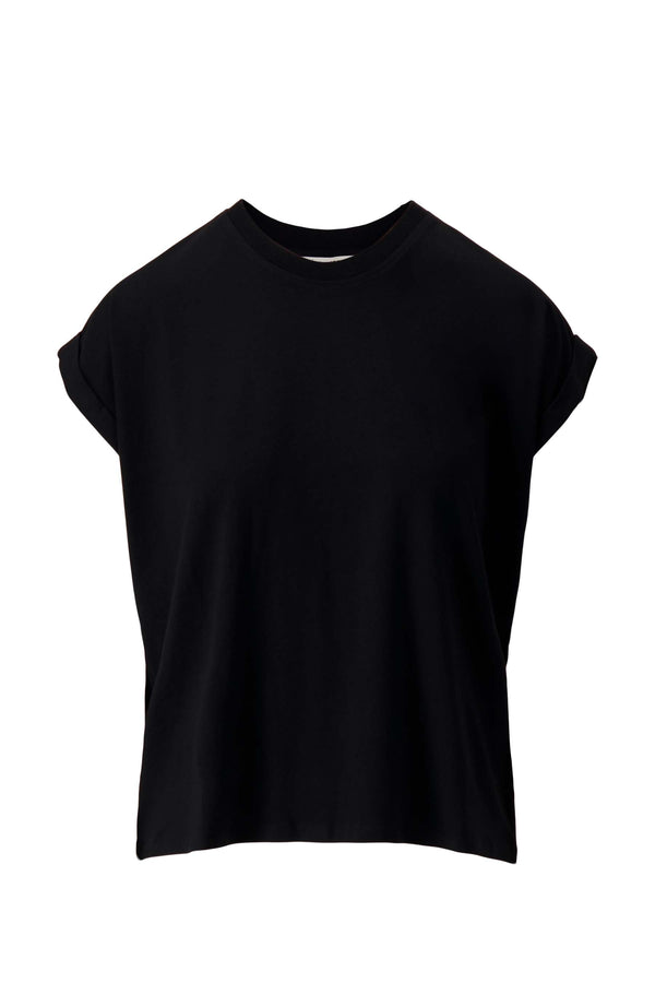 Zusss Jersey Top Opgerolde Mouw Zwart