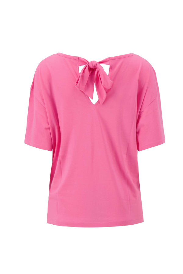 Zusss Jersey Wijde Top Met Strik In Nek Fel Roze