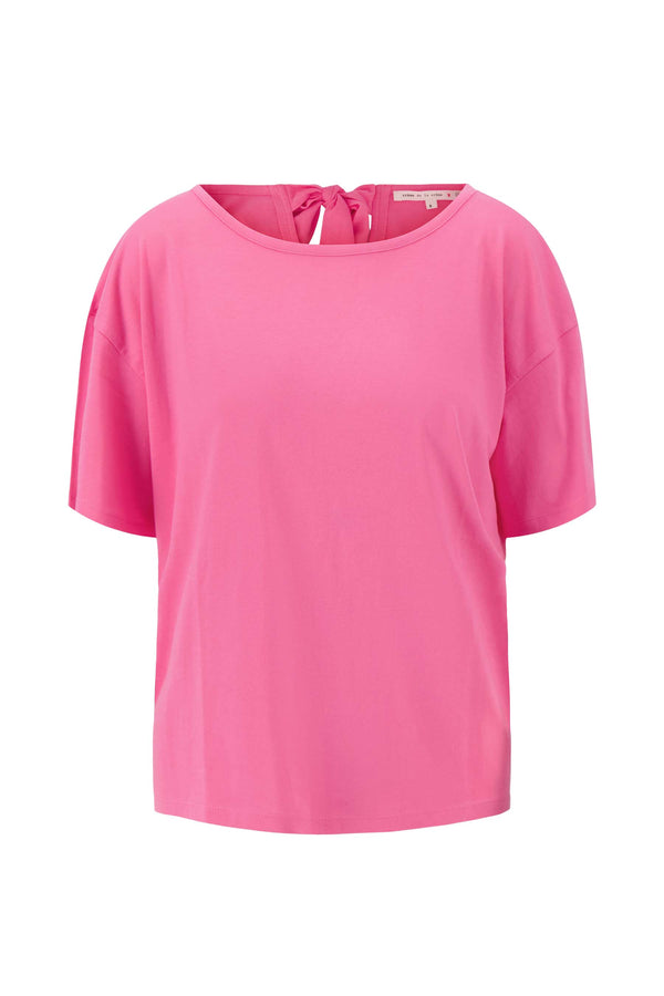 zusss jersey wijde top met strik in nek fel roze