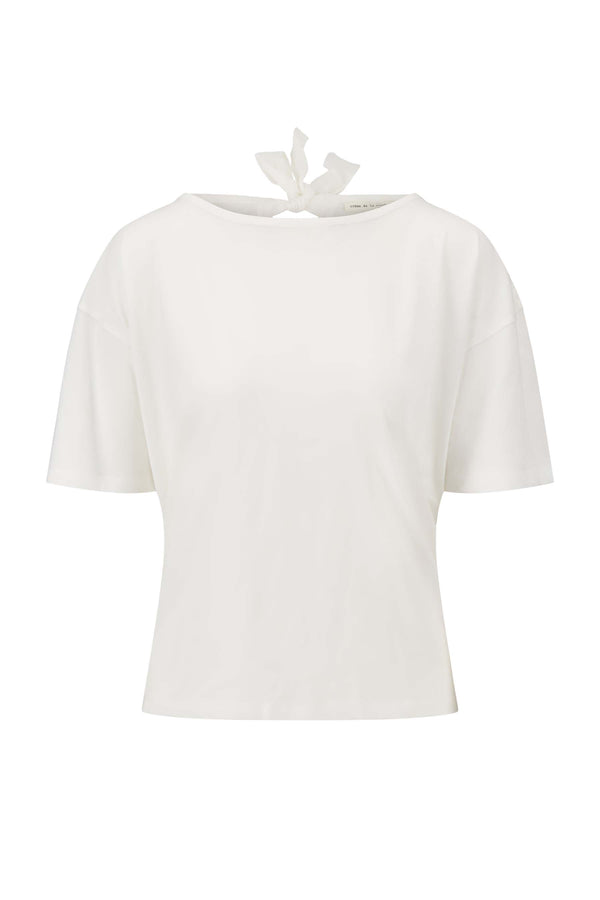 zusss jersey wijde top met strik in nek wit