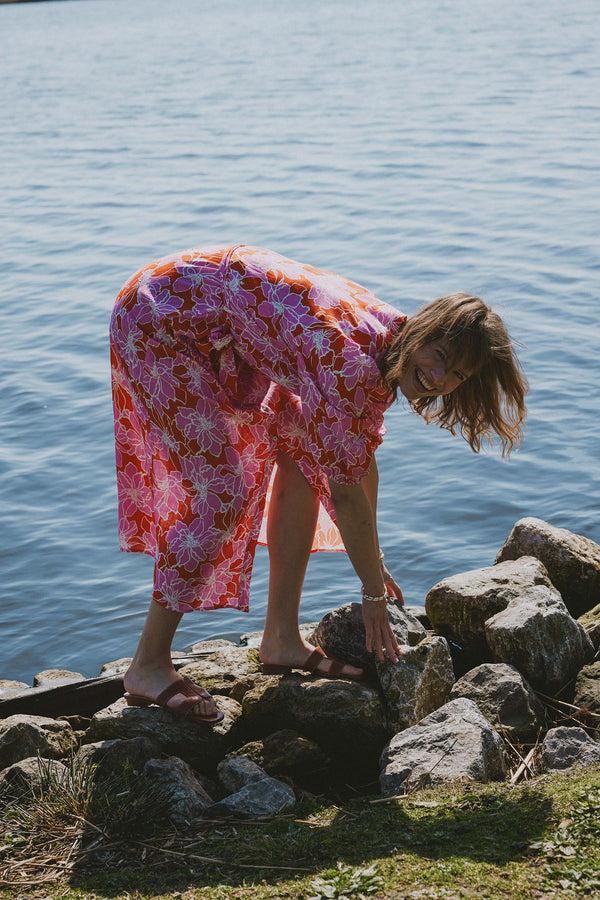 Zusss Jurk Met Bloemen Print Fel Roze / Oranje