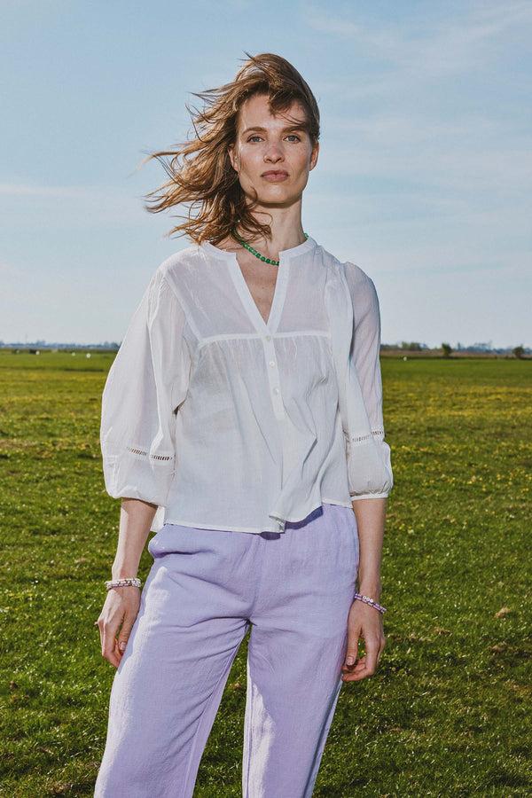 zusss katoenen voile blouse off white