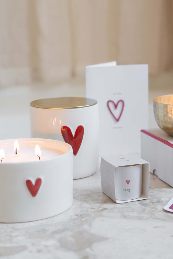 Zusss Keramieken Geurkaars Rood Hart L Wit