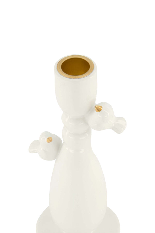 Zusss Keramieken Kandelaar Vogeltjes Wit / Goud