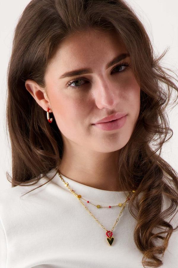 Zusss Ketting Met Hart Vorm Oranjerood / Goud