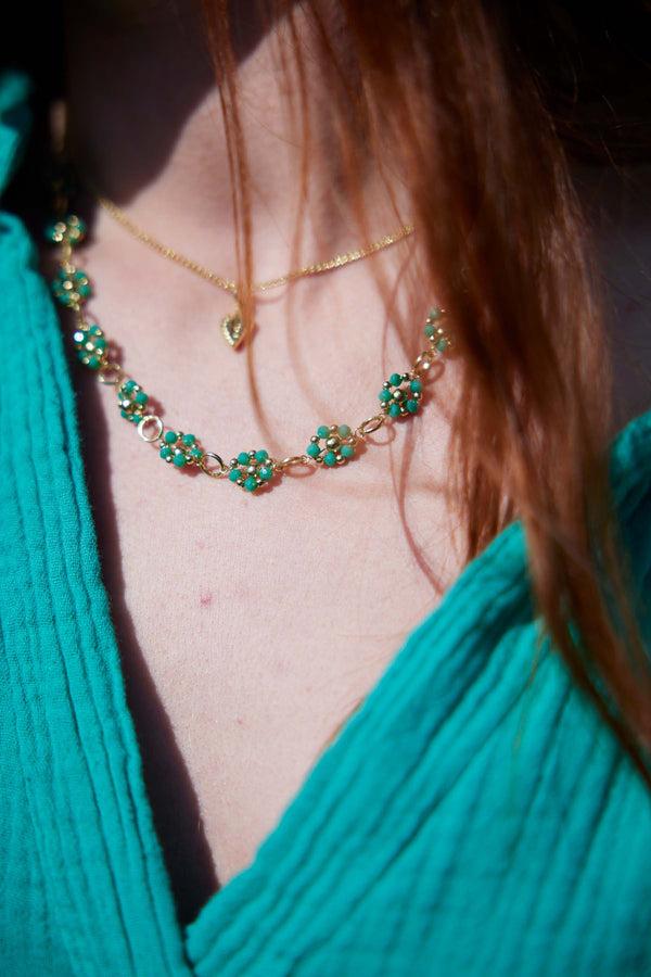 zusss ketting van kraalbloemen turquoise