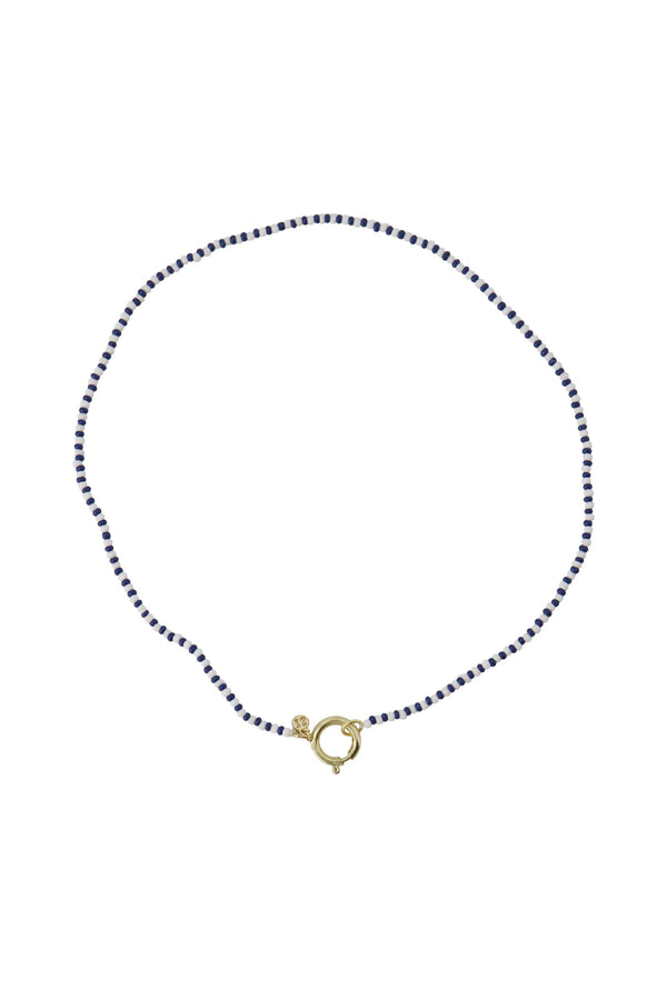 zusss ketting van streep kraaltjes wit / donkerblauw