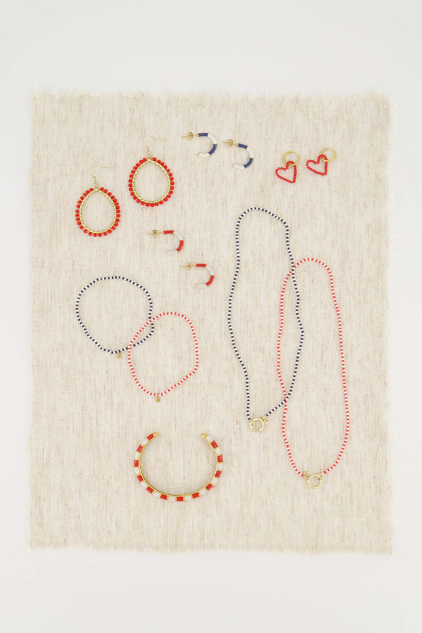 Zusss Ketting Van Streep Kraaltjes Wit / Rood