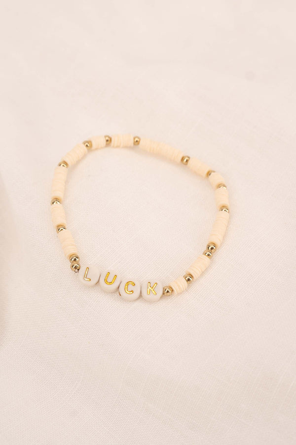 zusss kralenarmband met tekst luck off white