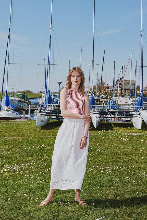 Zusss Lange Katoenen Rok Met Borduur Off White