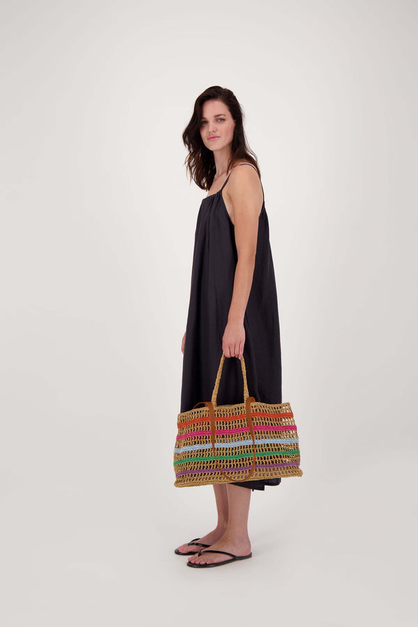 Zusss Lange Linnen Bandjes Jurk Zwart