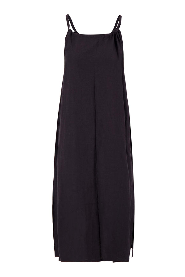 Zusss Lange Linnen Bandjes Jurk Zwart