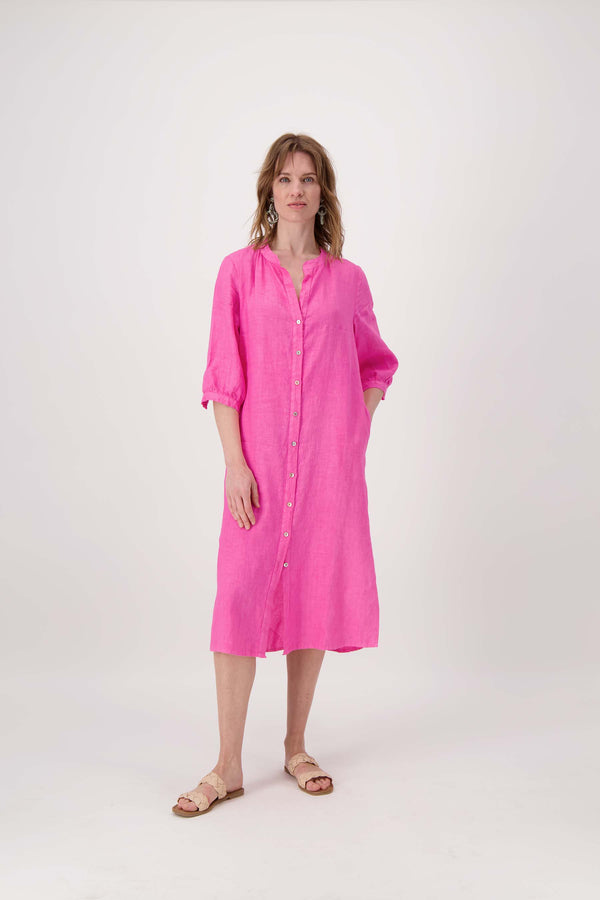 Zusss Lange Linnen Doorknoop Jurk Fel Roze