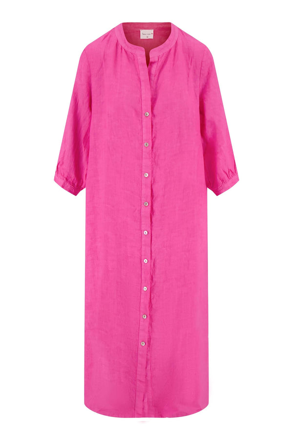 Zusss Lange Linnen Doorknoop Jurk Fel Roze