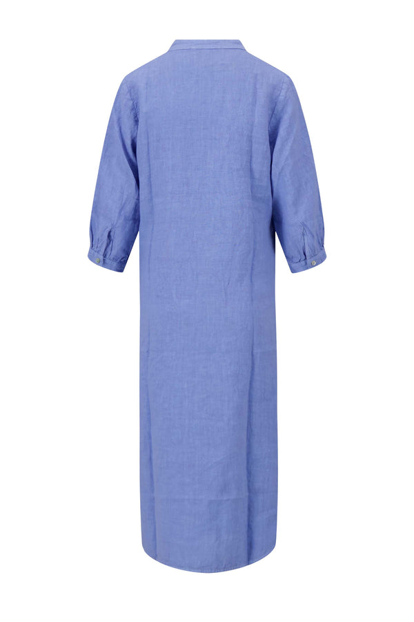 Zusss Lange Linnen Doorknoop Jurk Lavenderblauw