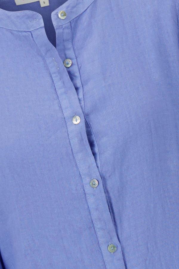 Zusss Lange Linnen Doorknoop Jurk Lavenderblauw