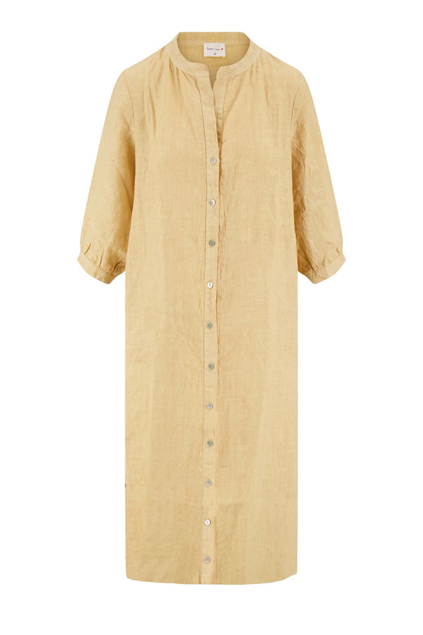 Zusss Lange Linnen Doorknoop Jurk Sahara