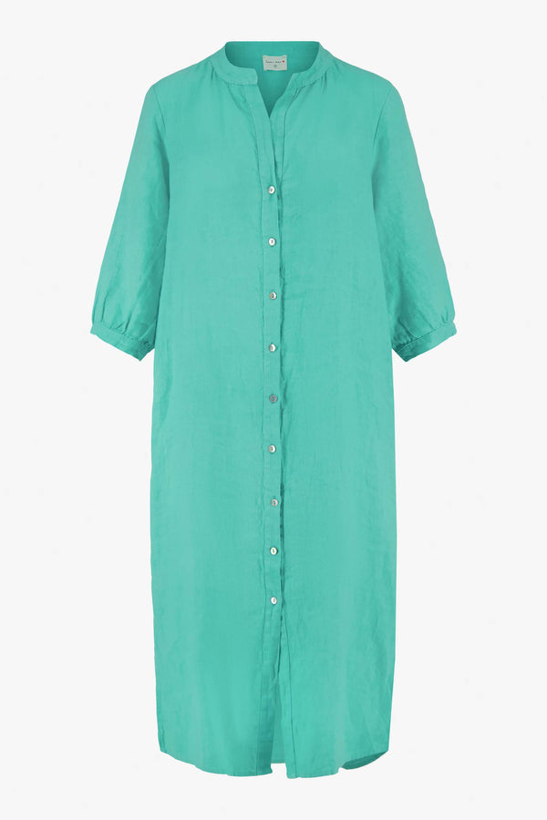 Zusss Lange Linnen Doorknoop Jurk Turquoise