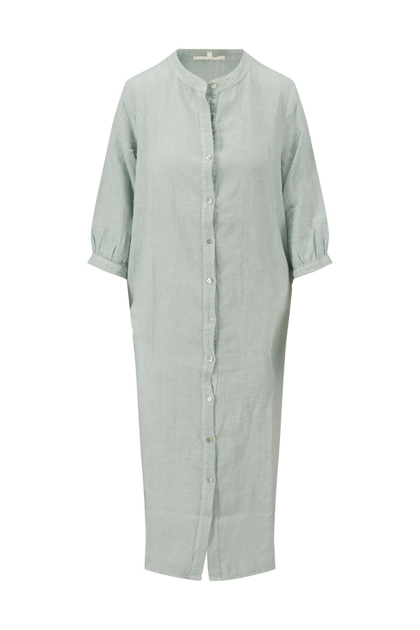 Zusss Lange Linnen Doorknoop Jurk Vergrijsd Blauw