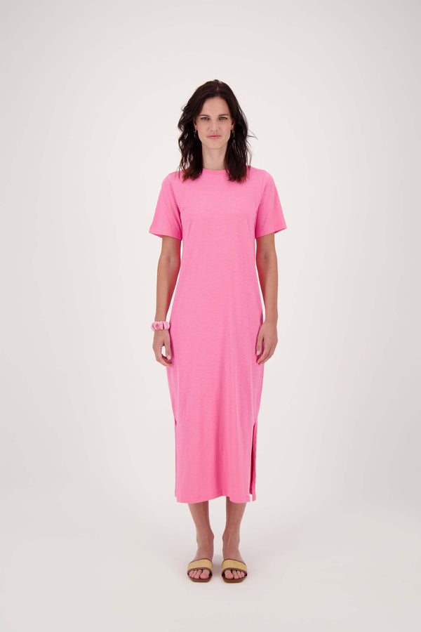 Zusss Lange T-shirt Jurk Met Split Fel Roze