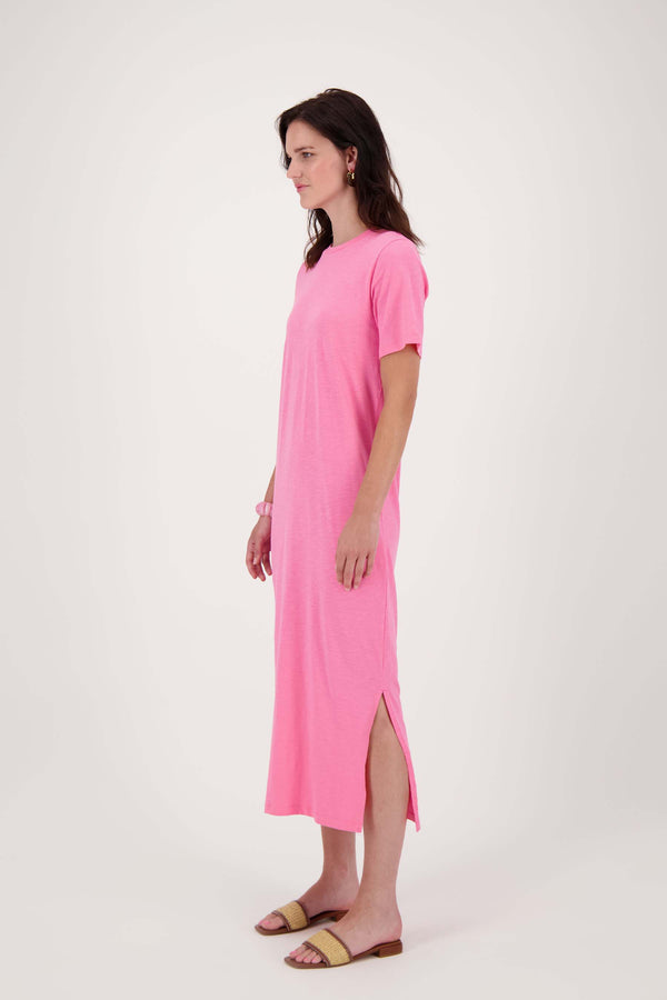 Zusss Lange T-shirt Jurk Met Split Fel Roze
