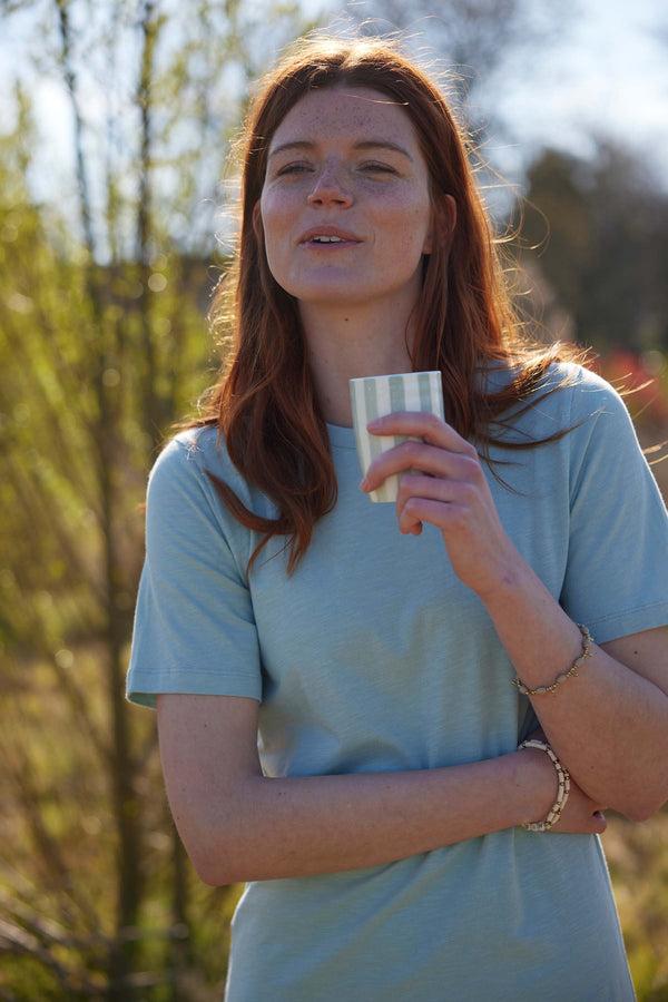 Zusss Lange T-shirt Jurk Met Split Vergrijsd Blauw