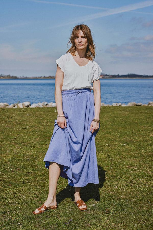 Zusss Lange Wijde Jersey Rok Paarsblauw