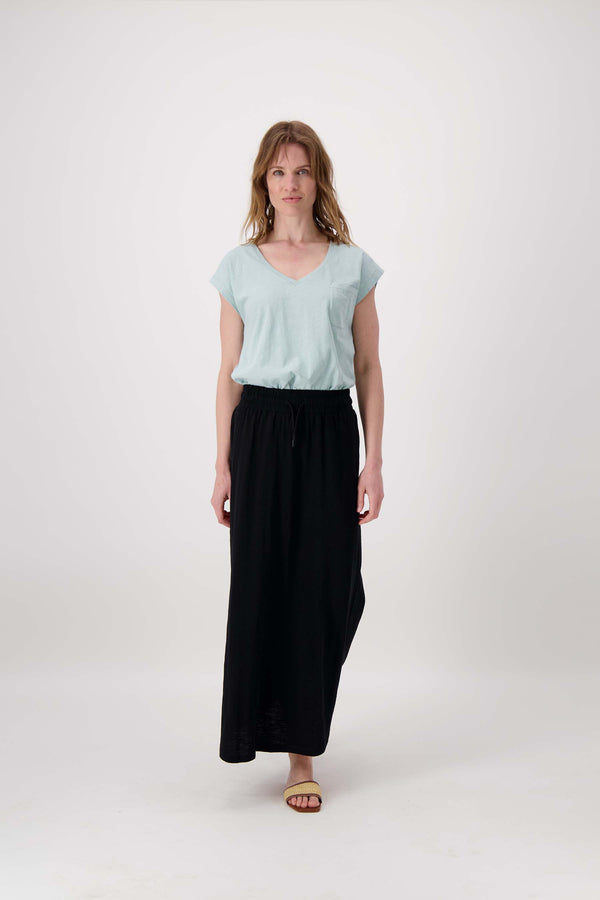 Zusss Lange Wijde Jersey Rok Zwart